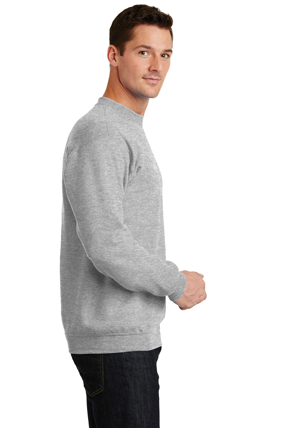 Port & Company PC78 Mens Core Pill Resistant Fleece Crewneck Sweatshirt Ash Grey Model Side