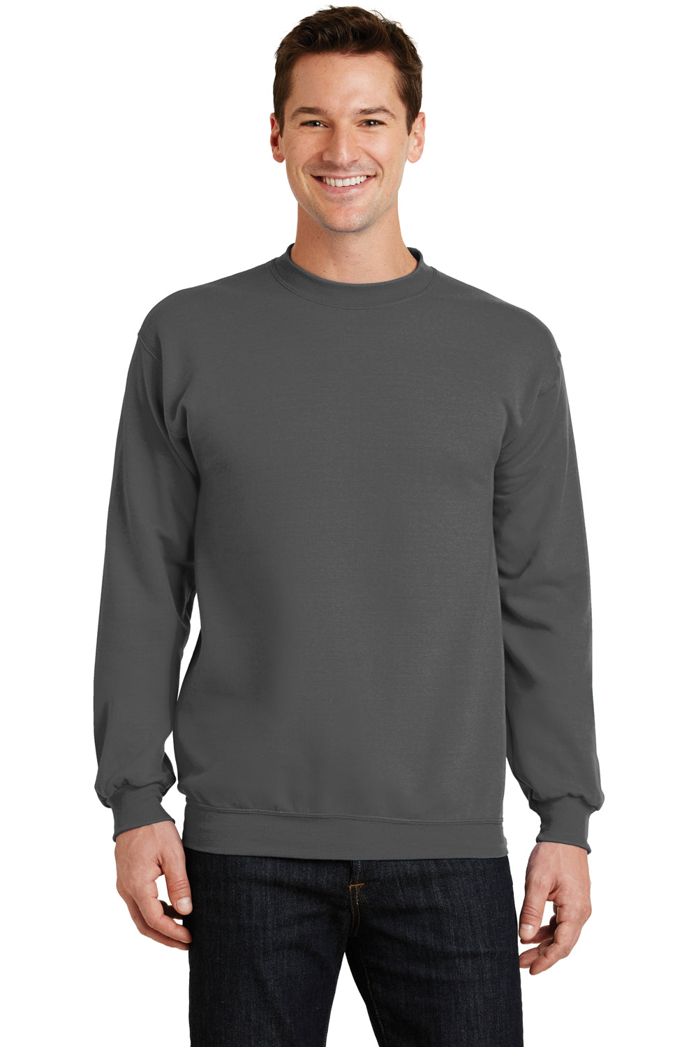 Port & Company PC78 Mens Core Pill Resistant Fleece Crewneck Sweatshirt Charcoal Grey Model Front