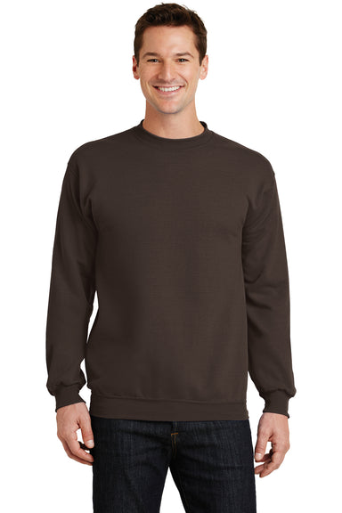 Port & Company PC78 Mens Core Pill Resistant Fleece Crewneck Sweatshirt Dark Chocolate Brown Model Front