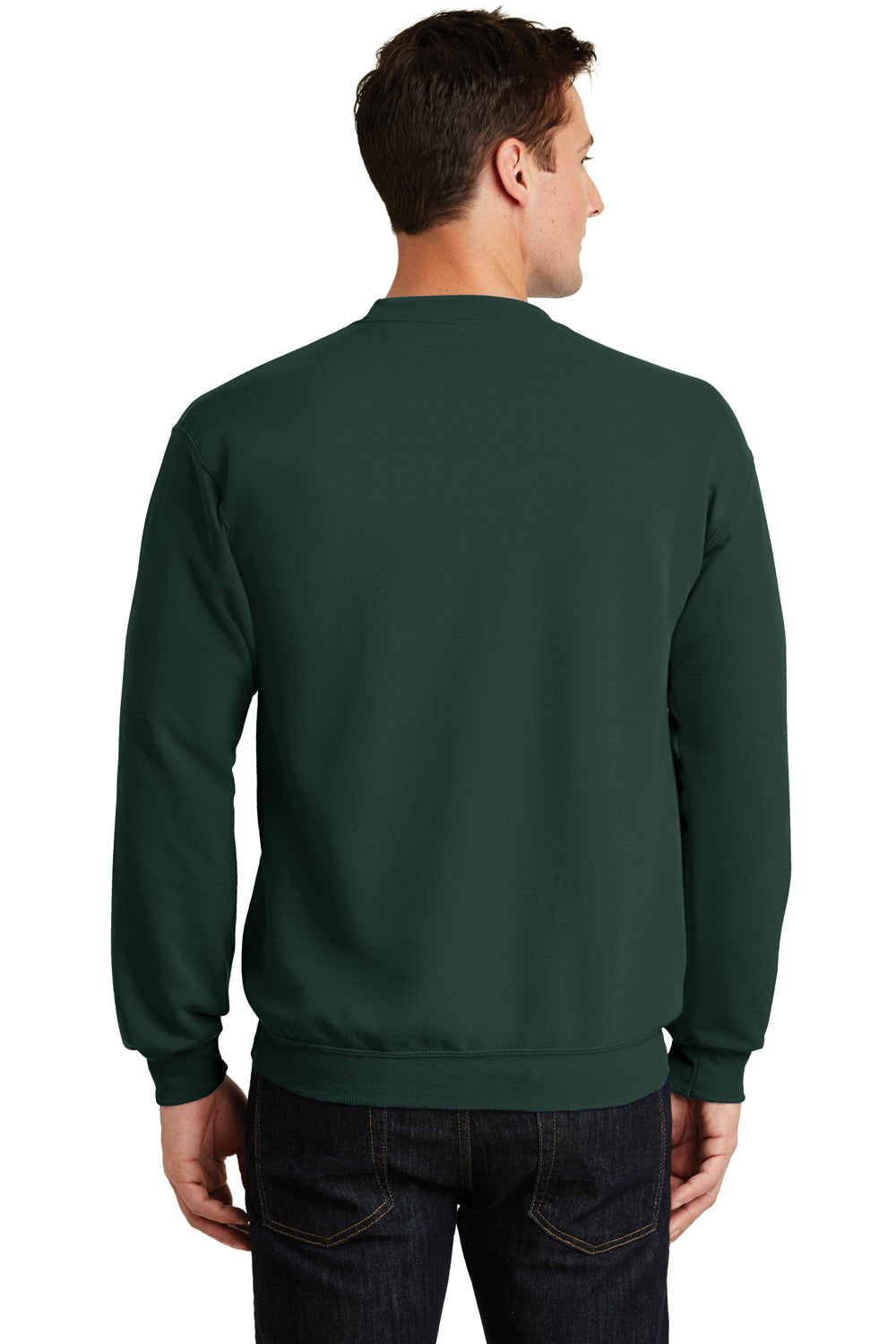 Port & Company PC78 Mens Core Pill Resistant Fleece Crewneck Sweatshirt Dark Green Model Back