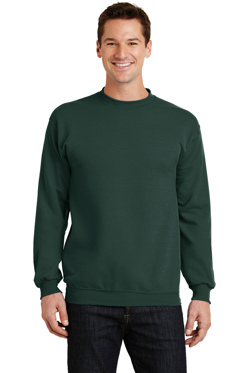 Port & Company PC78 Mens Core Pill Resistant Fleece Crewneck Sweatshirt Dark Green Model Front