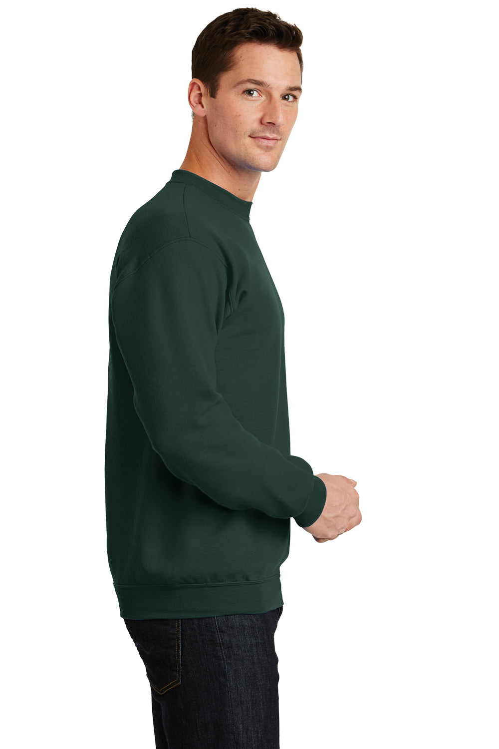 Port & Company PC78 Mens Core Pill Resistant Fleece Crewneck Sweatshirt Dark Green Model Side