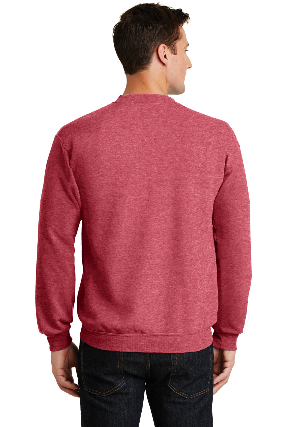 Port & Company PC78 Mens Core Pill Resistant Fleece Crewneck Sweatshirt Heather Red Model Back