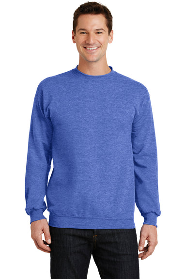 Port & Company PC78 Mens Core Pill Resistant Fleece Crewneck Sweatshirt Heather Royal Blue Model Front