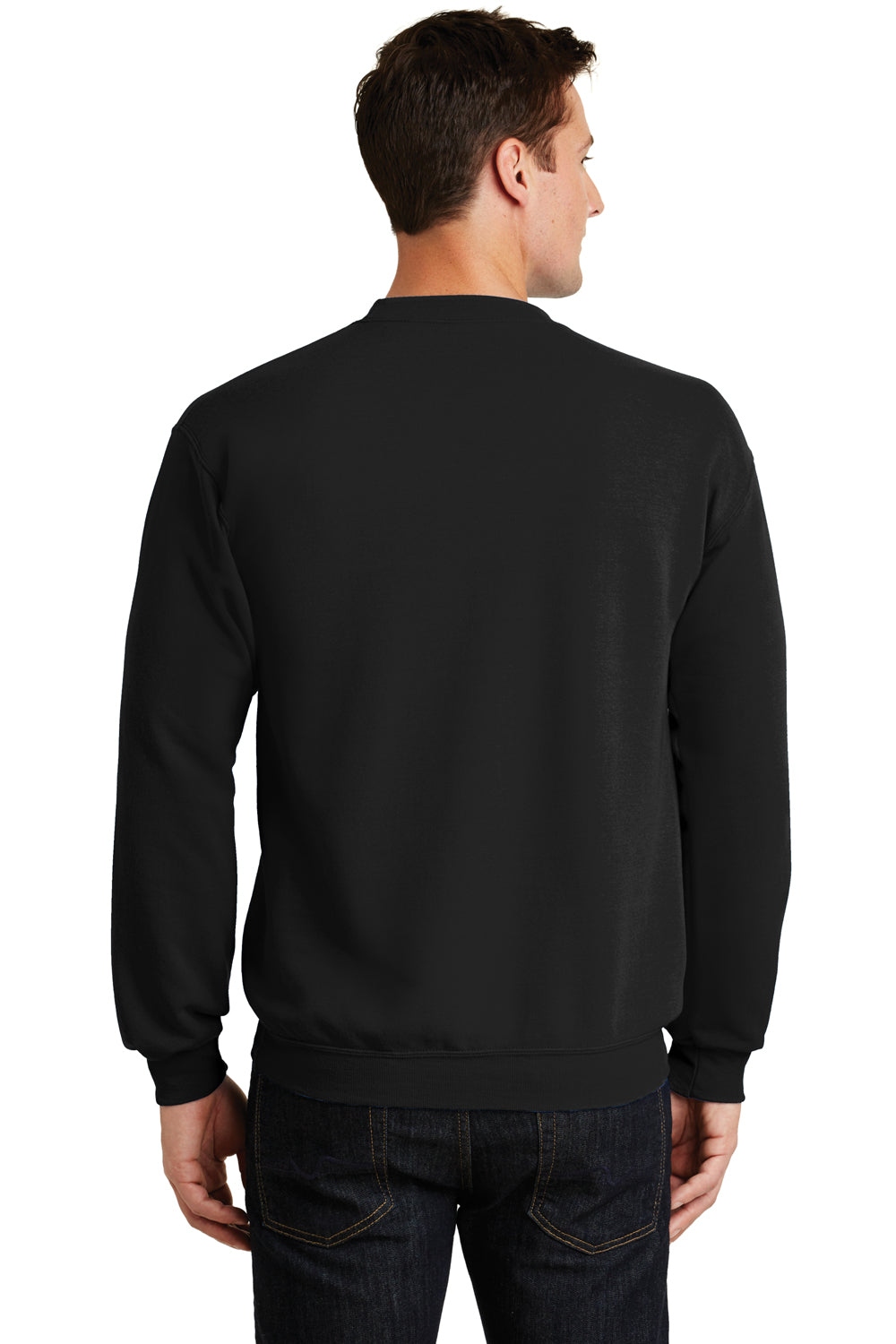 Port & Company PC78 Mens Core Pill Resistant Fleece Crewneck Sweatshirt Jet Black Model Back