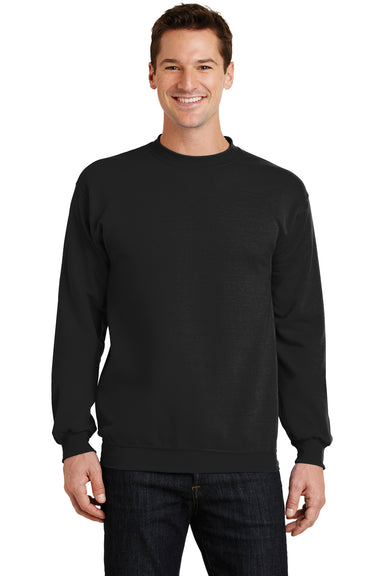 Port & Company PC78 Mens Core Pill Resistant Fleece Crewneck Sweatshirt Jet Black Model Front