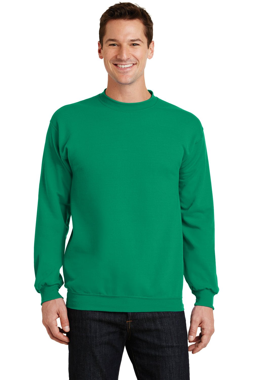 Port & Company PC78 Mens Core Pill Resistant Fleece Crewneck Sweatshirt Kelly Green Model Front