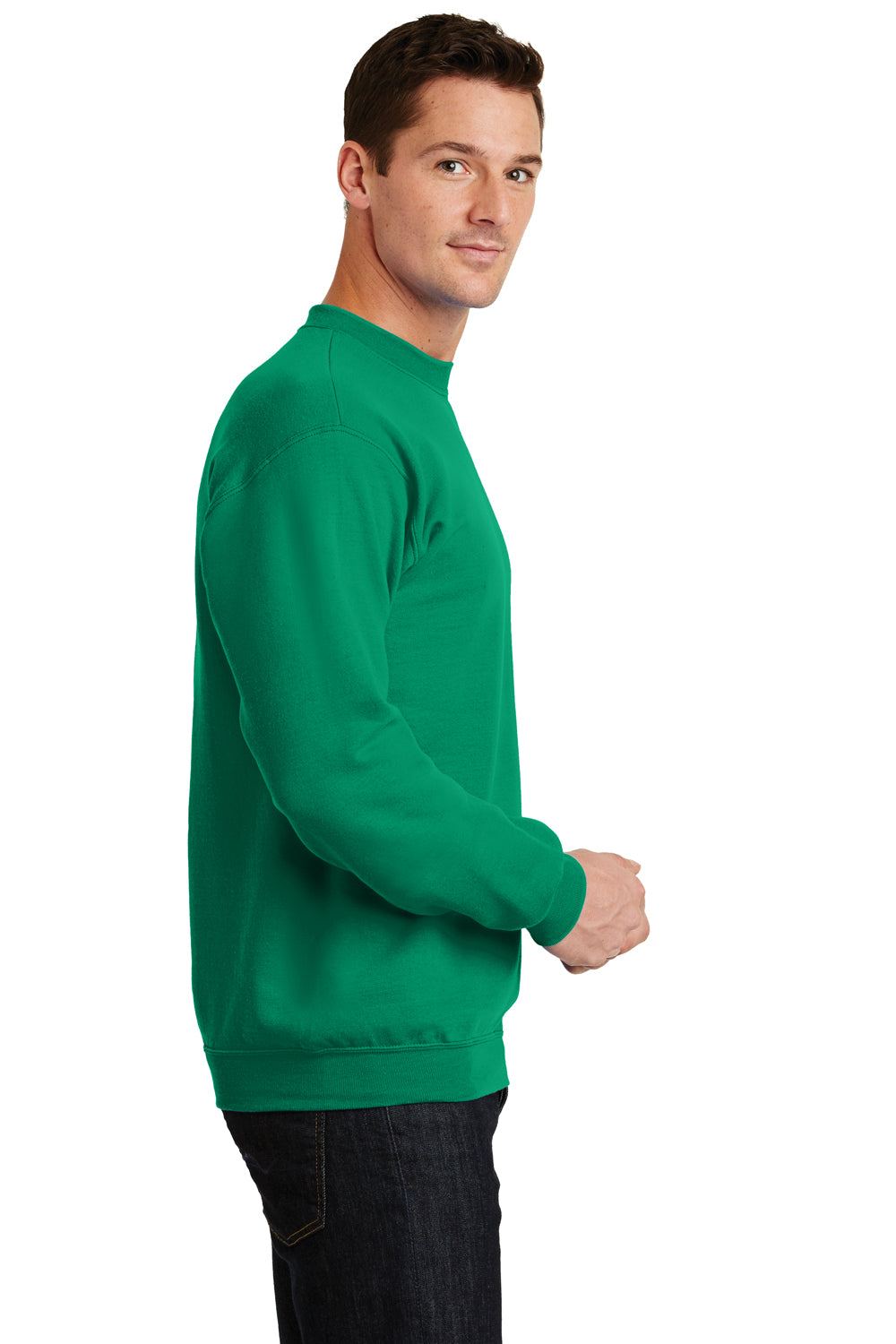 Port & Company PC78 Mens Core Pill Resistant Fleece Crewneck Sweatshirt Kelly Green Model Side