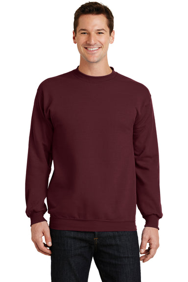 Port & Company PC78 Mens Core Pill Resistant Fleece Crewneck Sweatshirt Maroon Model Front