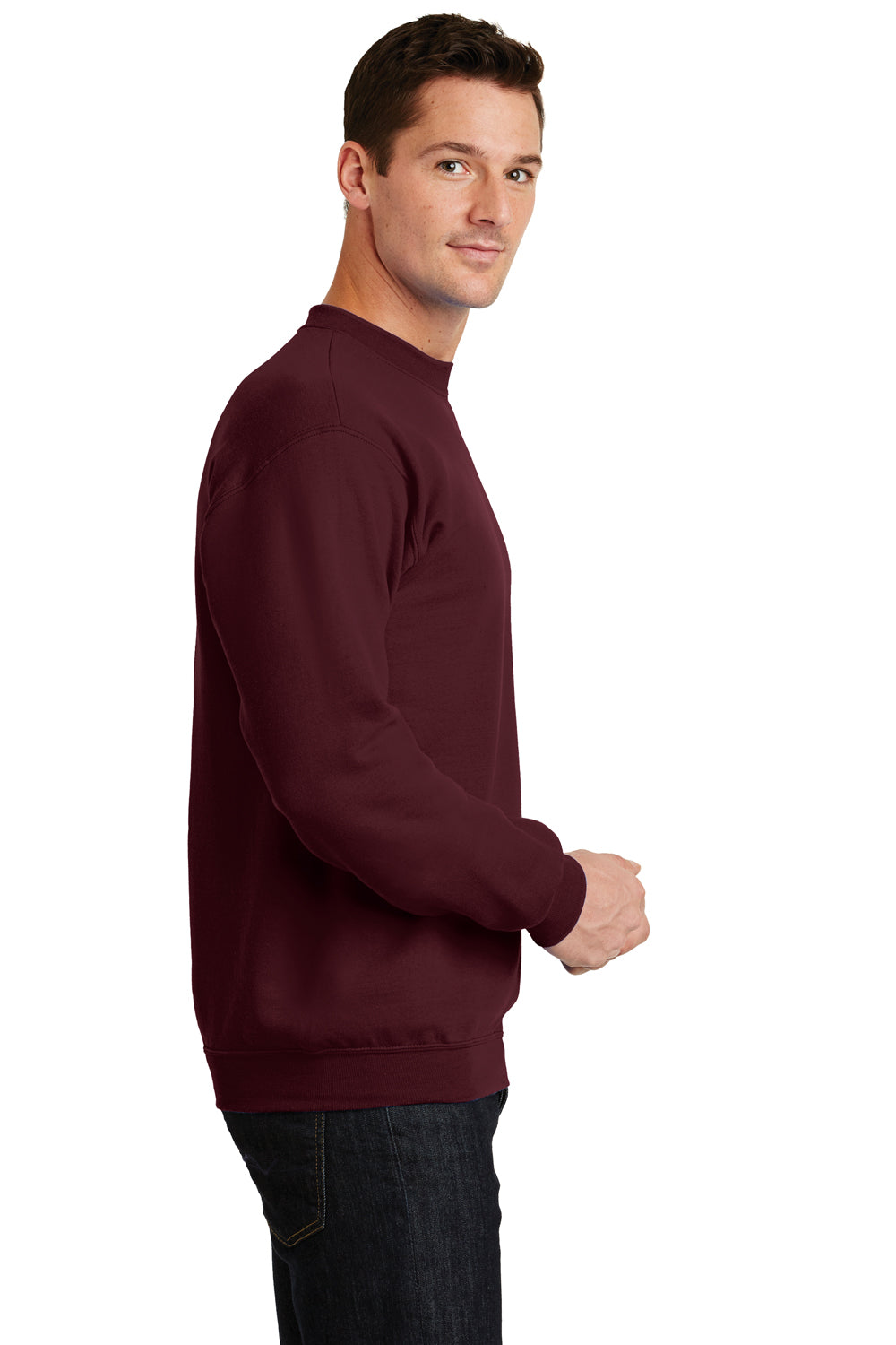 Port & Company PC78 Mens Core Pill Resistant Fleece Crewneck Sweatshirt Maroon Model Side