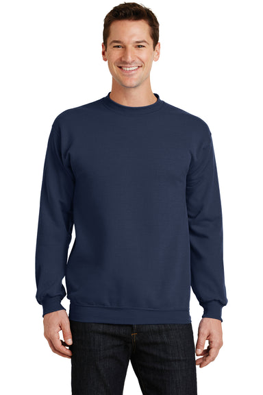 Port & Company PC78 Mens Core Pill Resistant Fleece Crewneck Sweatshirt Navy Blue Model Front