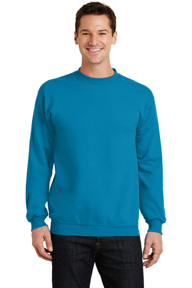 Port & Company PC78 Mens Core Pill Resistant Fleece Crewneck Sweatshirt Neon Blue Model Front