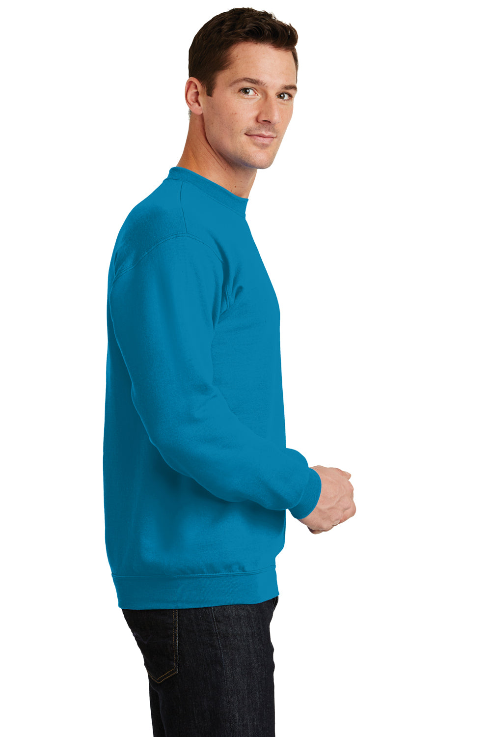 Port & Company PC78 Mens Core Pill Resistant Fleece Crewneck Sweatshirt Neon Blue Model Side