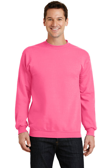 Port & Company PC78 Mens Core Pill Resistant Fleece Crewneck Sweatshirt Neon Pink Model Front