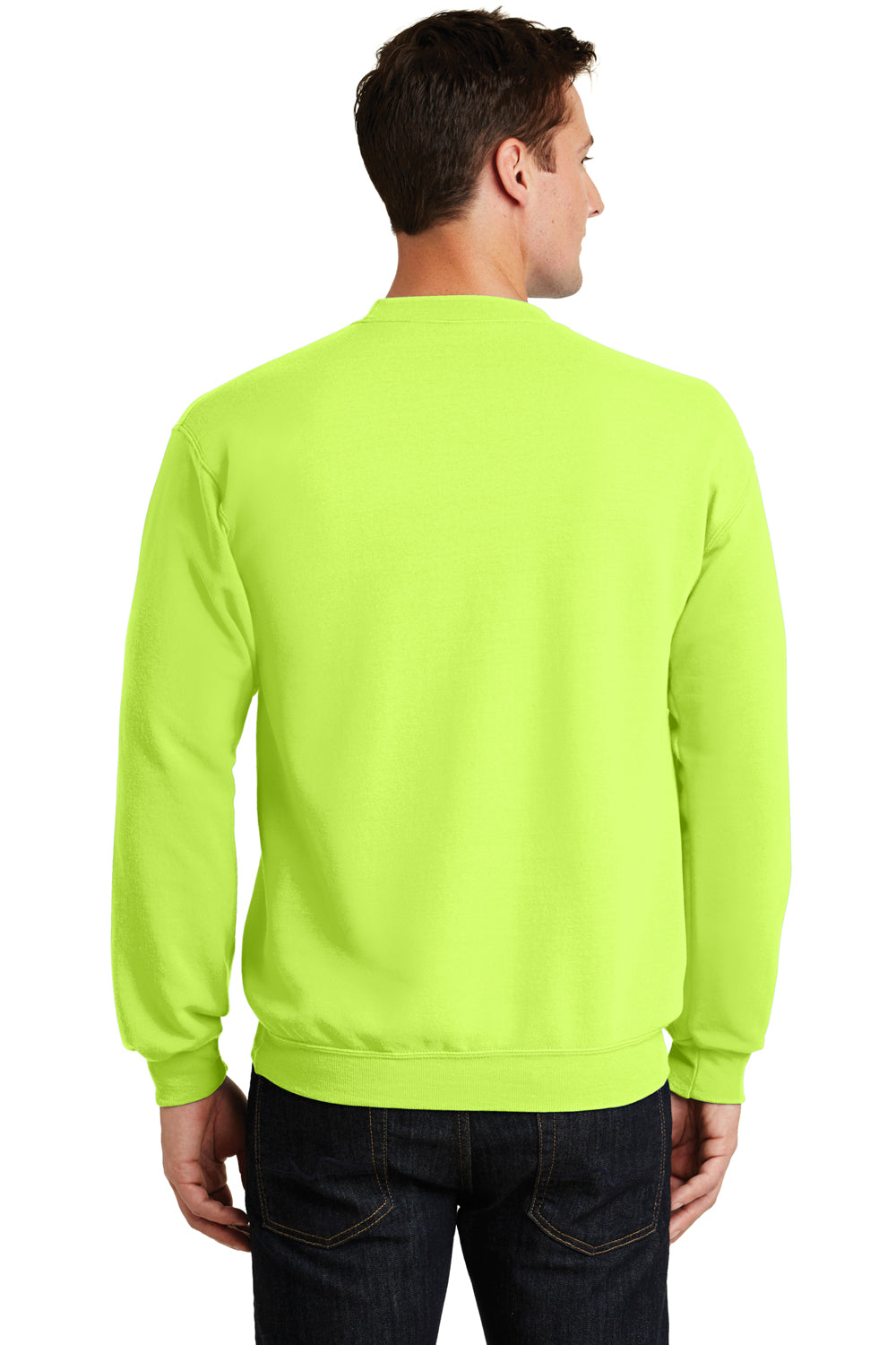 Port & Company PC78 Mens Core Pill Resistant Fleece Crewneck Sweatshirt Neon Yellow Model Back