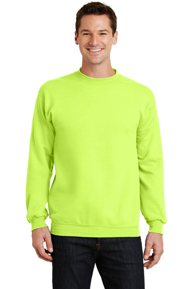 Port & Company PC78 Mens Core Pill Resistant Fleece Crewneck Sweatshirt Neon Yellow Model Front