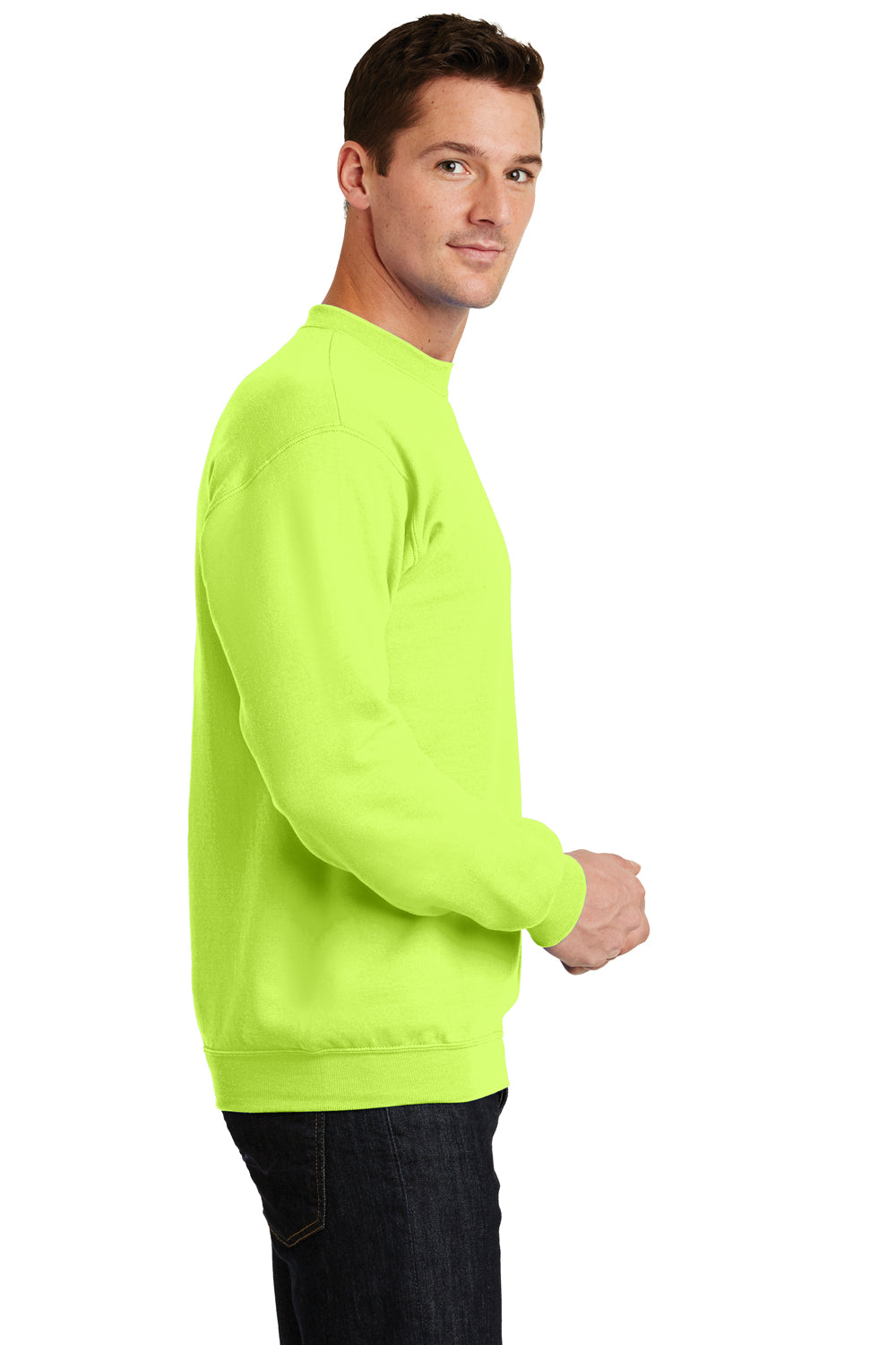 Port & Company PC78 Mens Core Pill Resistant Fleece Crewneck Sweatshirt Neon Yellow Model Side