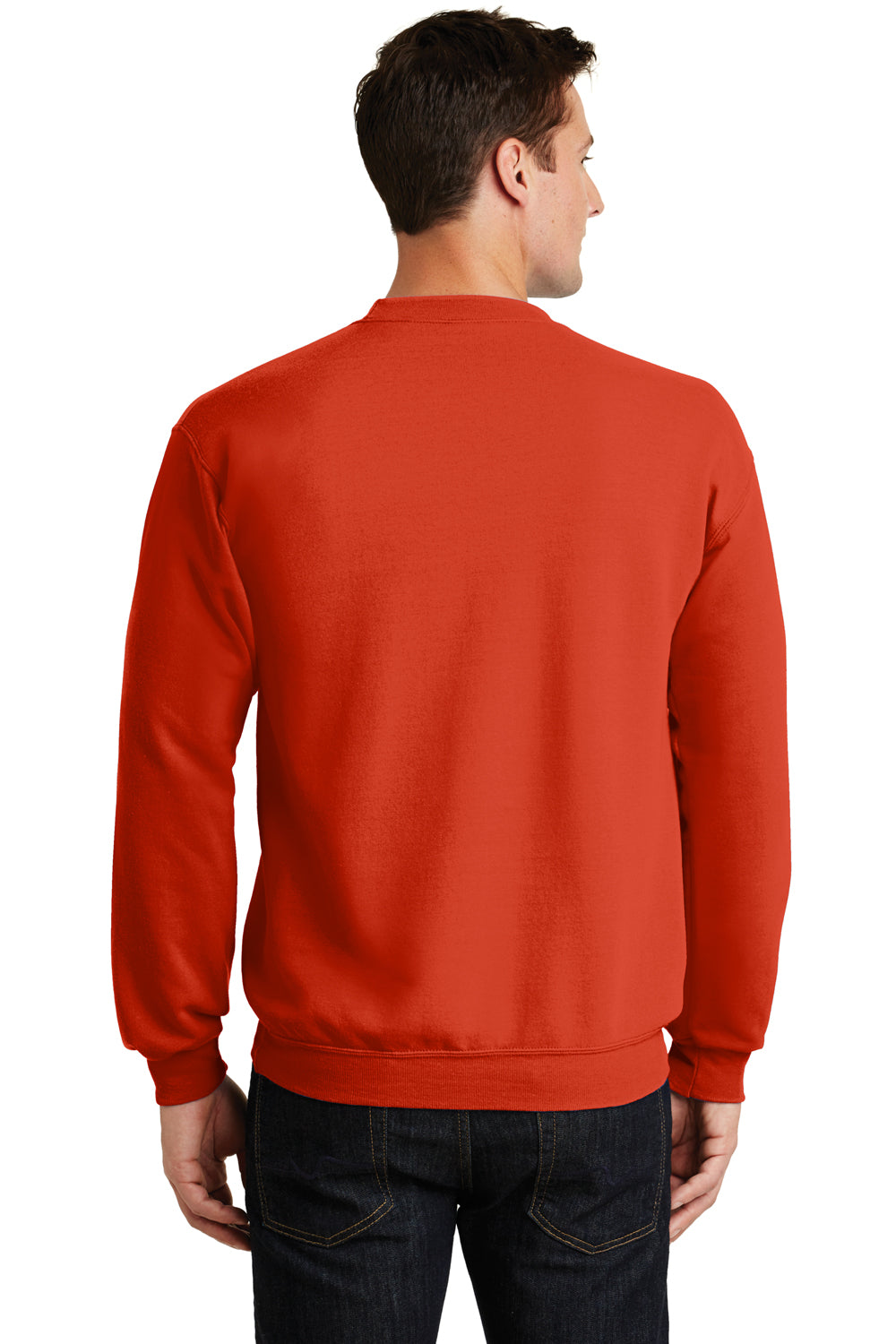 Port & Company PC78 Mens Core Pill Resistant Fleece Crewneck Sweatshirt Orange Model Back