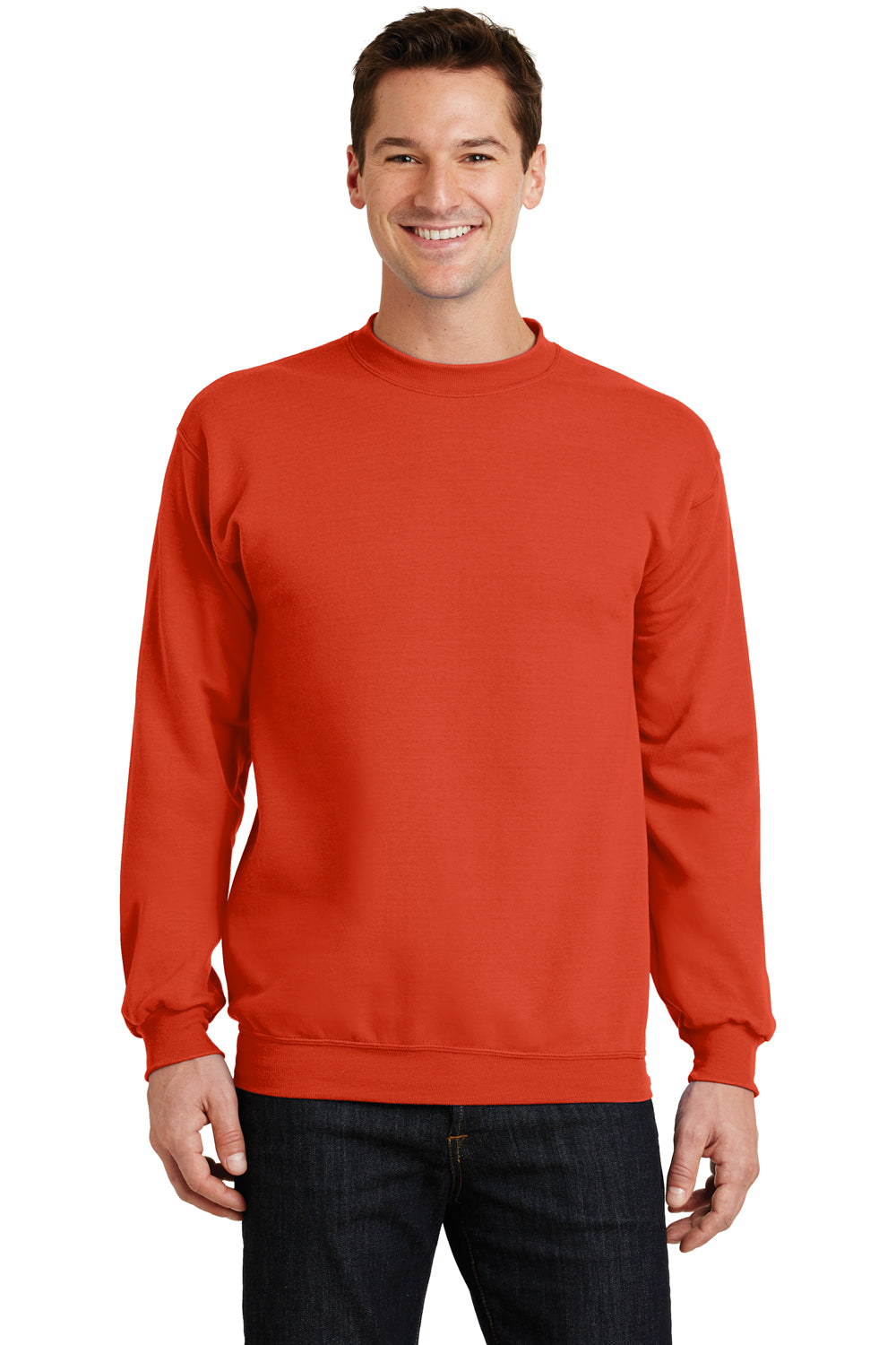 Port & Company PC78 Mens Core Pill Resistant Fleece Crewneck Sweatshirt Orange Model Front