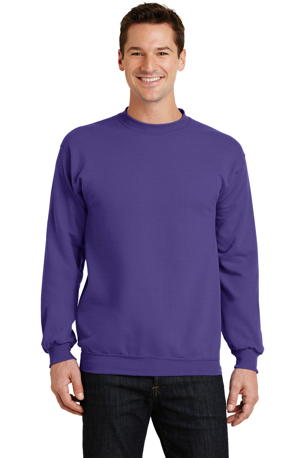 Port & Company PC78 Mens Core Pill Resistant Fleece Crewneck Sweatshirt Purple Model Front