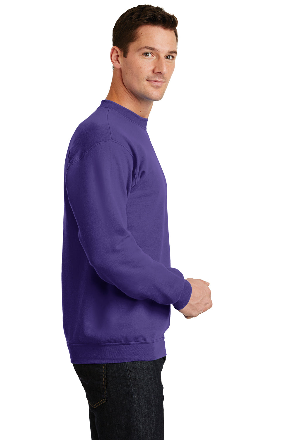 Port & Company PC78 Mens Core Pill Resistant Fleece Crewneck Sweatshirt Purple Model Side