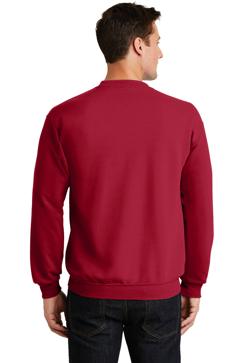 Port & Company PC78 Mens Core Pill Resistant Fleece Crewneck Sweatshirt Red Model Back