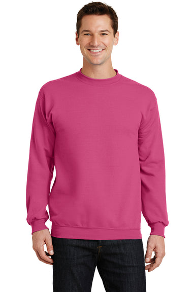 Port & Company PC78 Mens Core Pill Resistant Fleece Crewneck Sweatshirt Sangria Pink Model Front