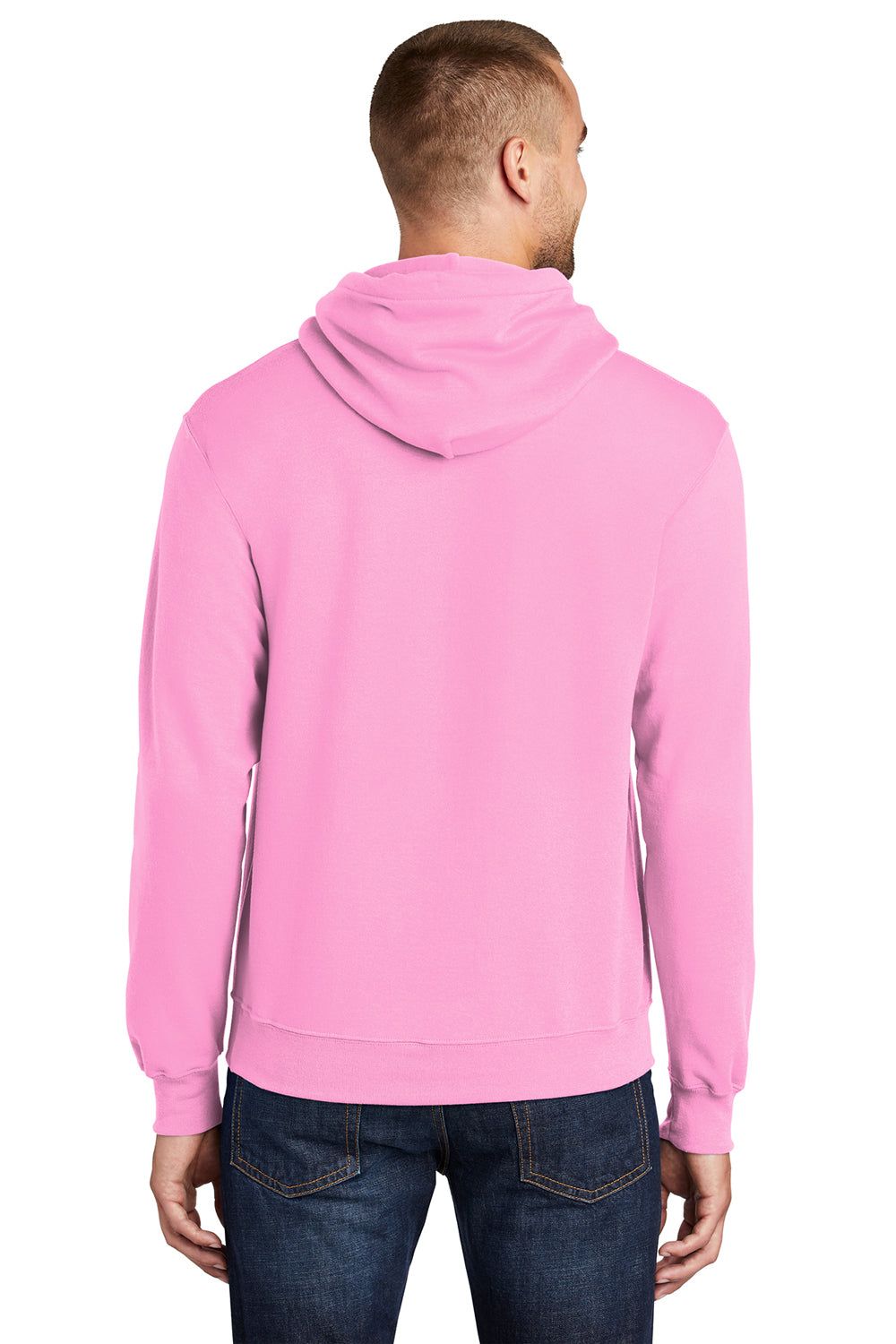 Port & Company PC78H/PC78HT Mens Core Pill Resistant Fleece Hooded Sweatshirt Hoodie Candy Pink Model Back