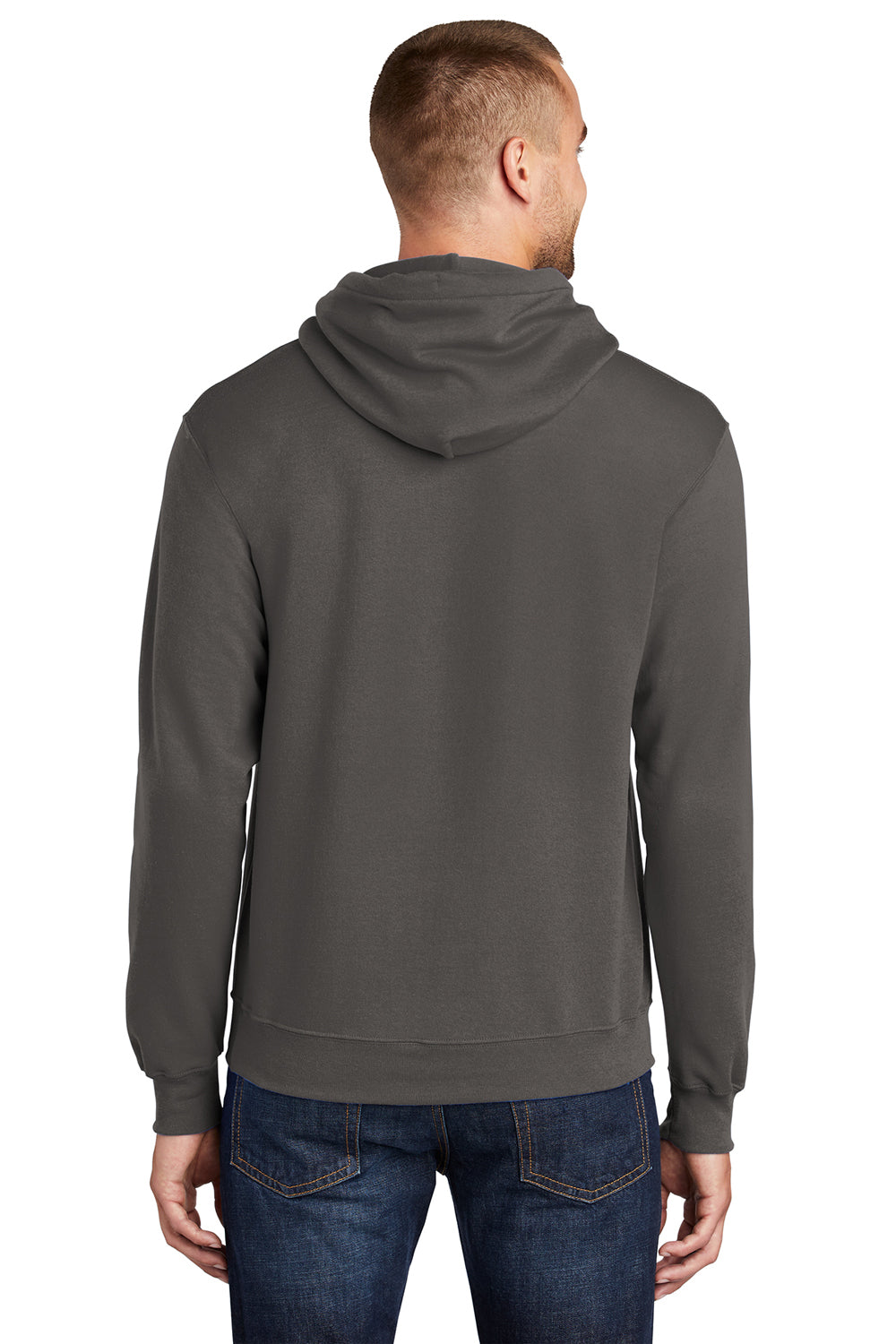 Port & Company PC78H/PC78HT Mens Core Pill Resistant Fleece Hooded Sweatshirt Hoodie Charcoal Grey Model Back