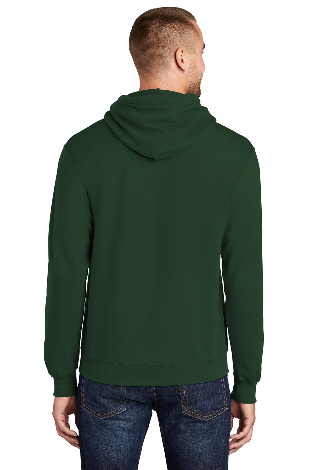 Port & Company PC78H/PC78HT Mens Core Pill Resistant Fleece Hooded Sweatshirt Hoodie Dark Green Model Back