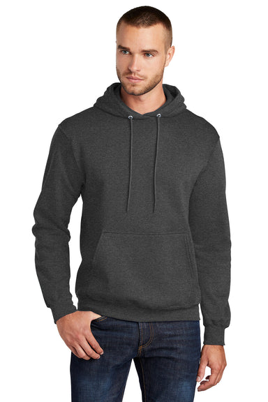 Port & Company PC78H/PC78HT Mens Core Pill Resistant Fleece Hooded Sweatshirt Hoodie Heather Dark Grey Model Front