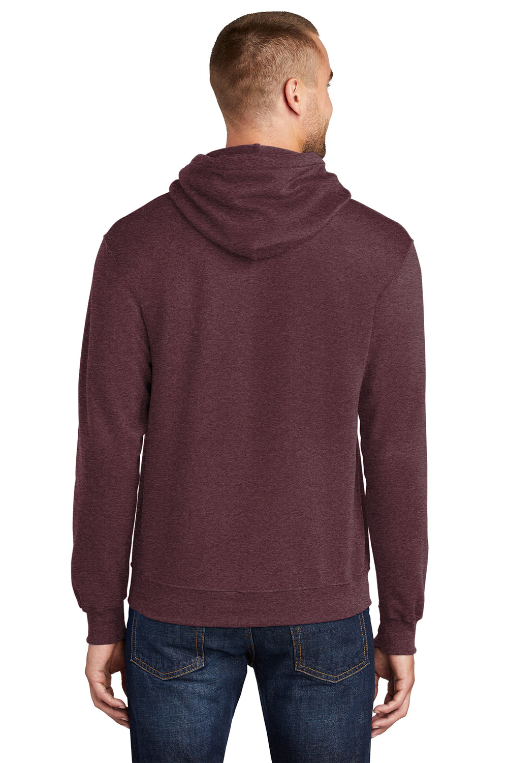 Port & Company PC78H/PC78HT Mens Core Pill Resistant Fleece Hooded Sweatshirt Hoodie Heather Athletic Maroon Model Back