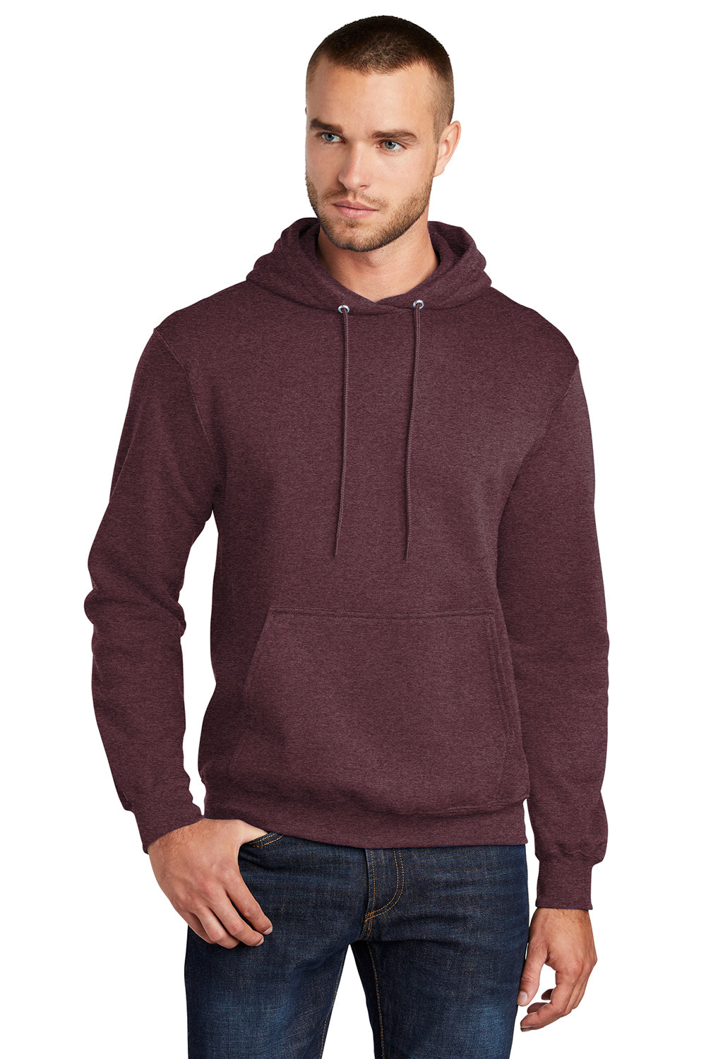 Port & Company PC78H/PC78HT Mens Core Pill Resistant Fleece Hooded Sweatshirt Hoodie Heather Athletic Maroon Model Front