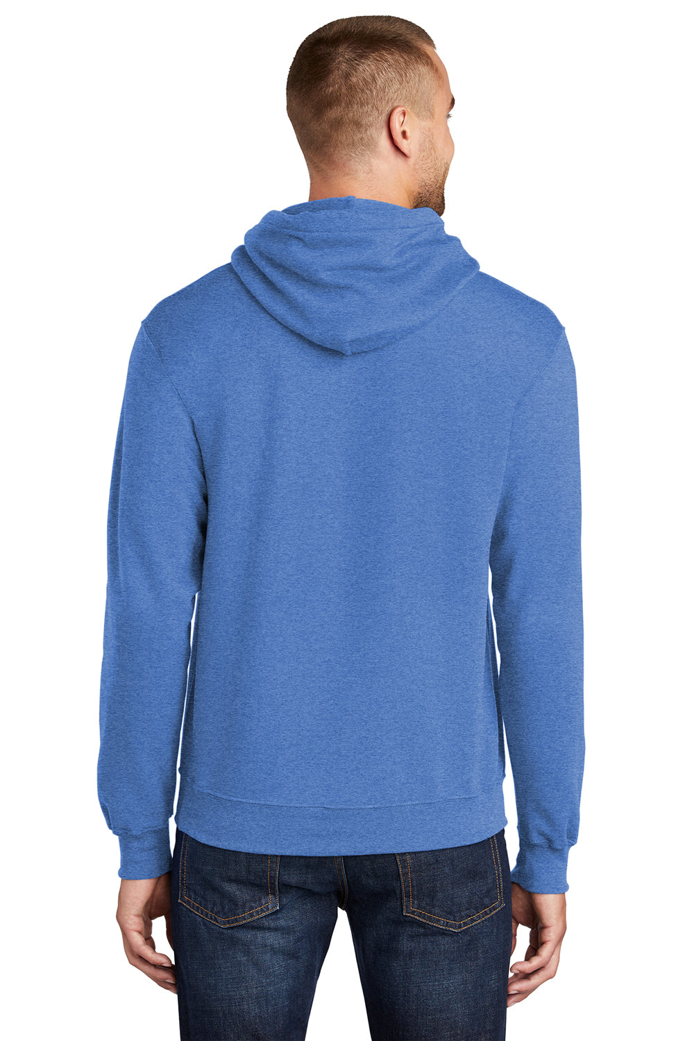 Port & Company PC78H/PC78HT Mens Core Pill Resistant Fleece Hooded Sweatshirt Hoodie Heather Royal Blue Model Back