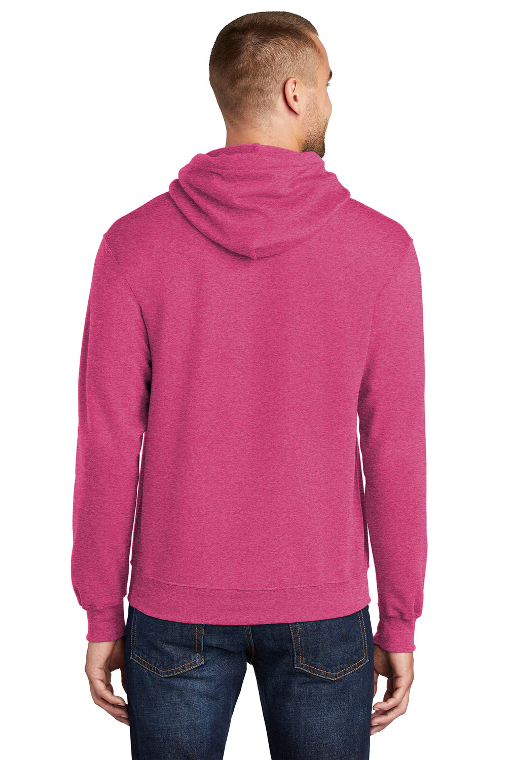 Port & Company PC78H/PC78HT Mens Core Pill Resistant Fleece Hooded Sweatshirt Hoodie Heather Sangria Pink Model Back