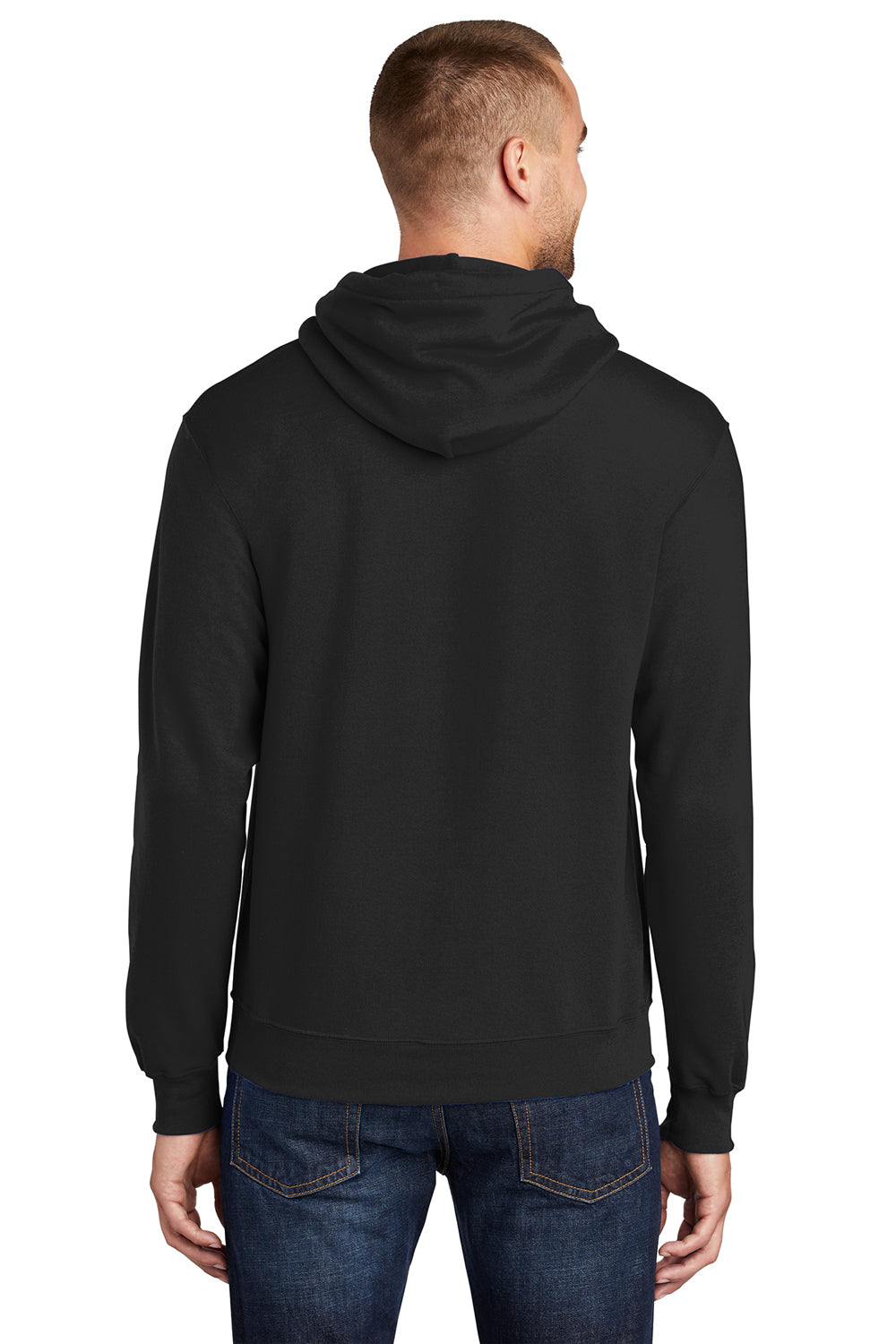 Port & Company PC78H/PC78HT Mens Core Pill Resistant Fleece Hooded Sweatshirt Hoodie Jet Black Model Back