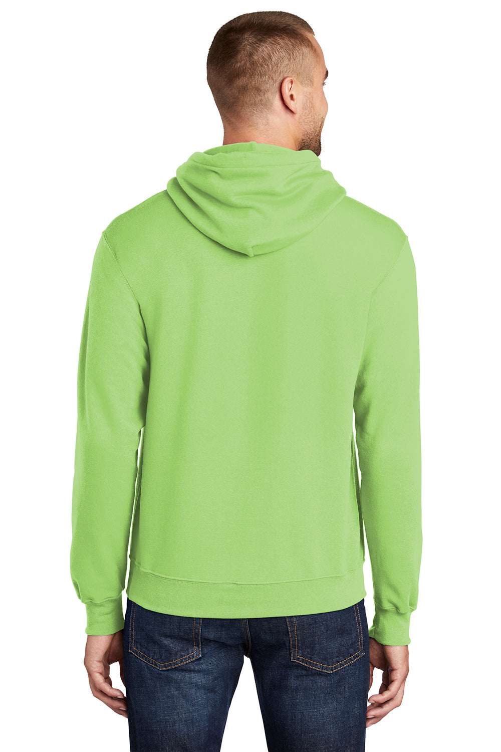 Port & Company PC78H/PC78HT Mens Core Pill Resistant Fleece Hooded Sweatshirt Hoodie Lime Green Model Back