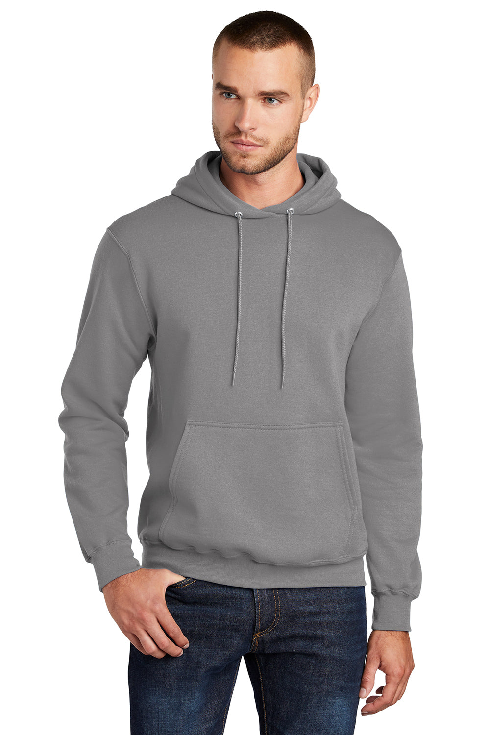 Port & Company PC78H/PC78HT Mens Core Pill Resistant Fleece Hooded Sweatshirt Hoodie Medium Grey Model Front