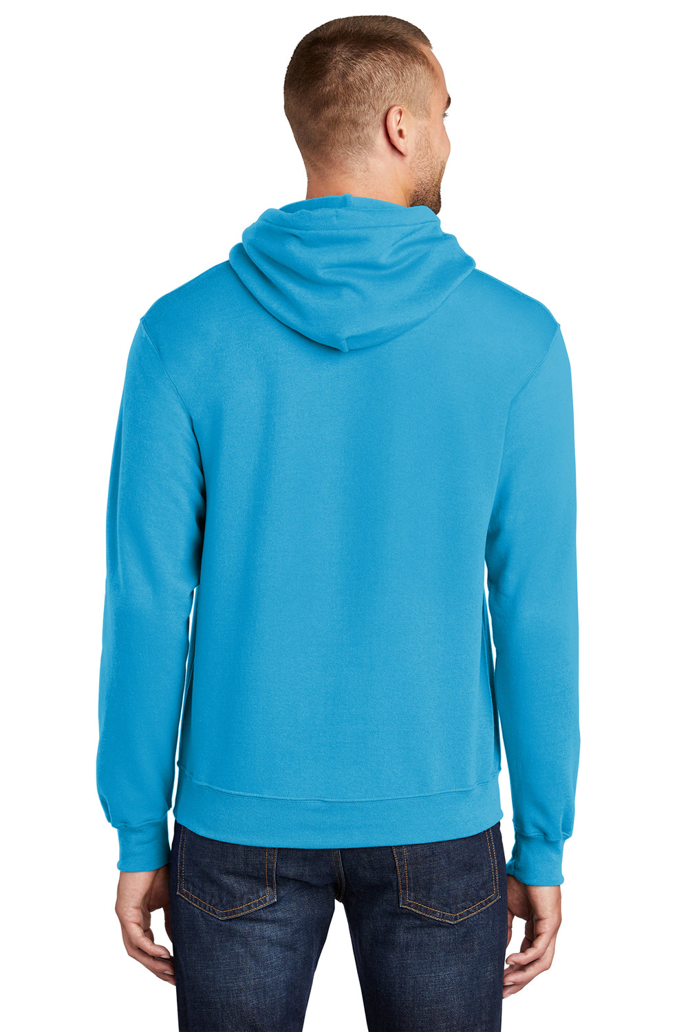 Port & Company PC78H/PC78HT Mens Core Pill Resistant Fleece Hooded Sweatshirt Hoodie Neon Blue Model Back