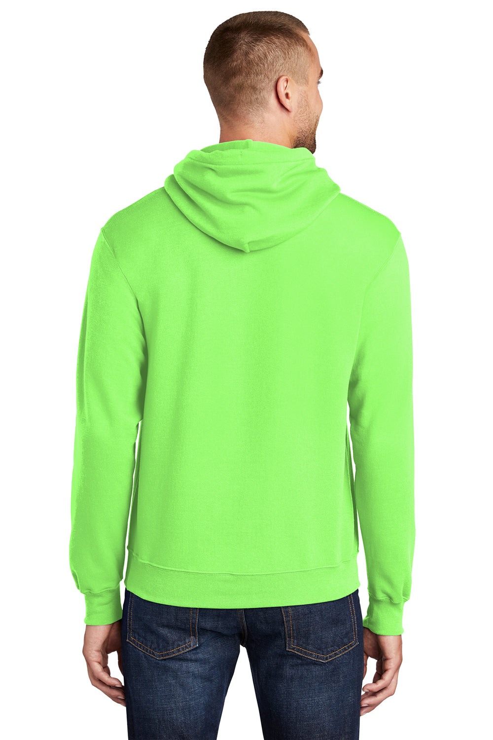 Port & Company PC78H/PC78HT Mens Core Pill Resistant Fleece Hooded Sweatshirt Hoodie Neon Green Model Back