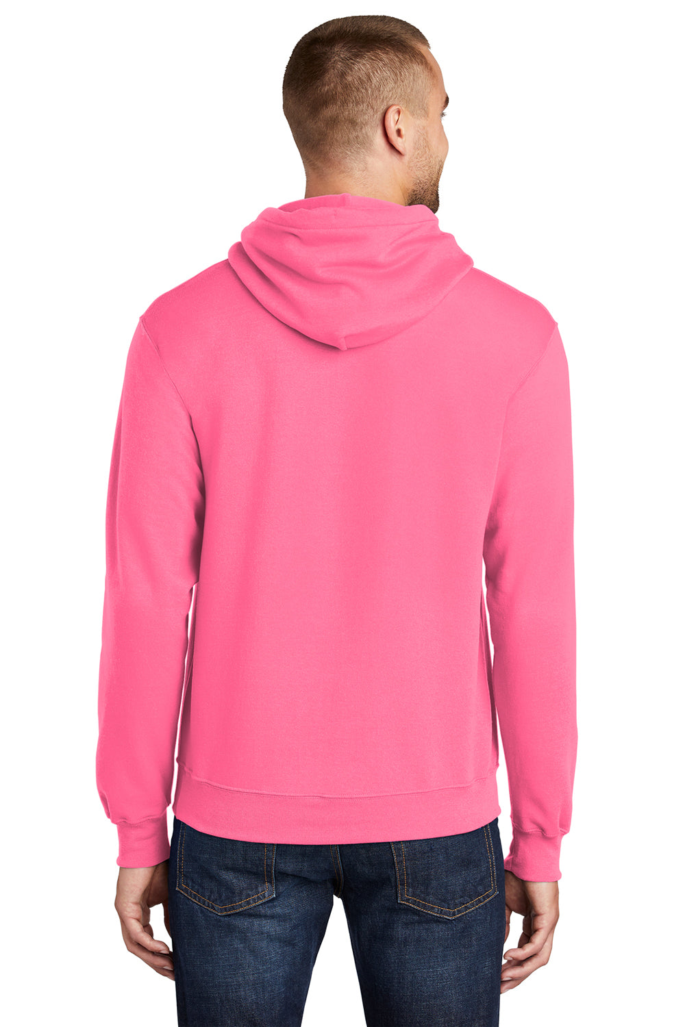 Port & Company PC78H/PC78HT Mens Core Pill Resistant Fleece Hooded Sweatshirt Hoodie Neon Pink Model Back