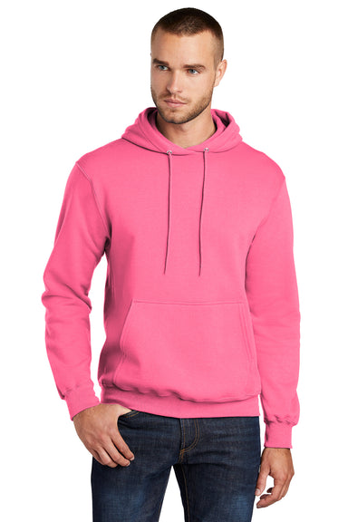 Port & Company PC78H/PC78HT Mens Core Pill Resistant Fleece Hooded Sweatshirt Hoodie Neon Pink Model Front