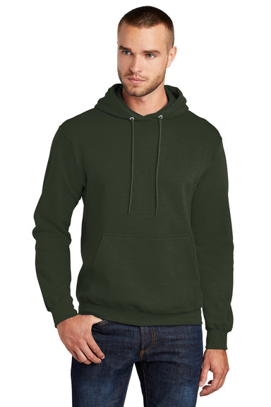 Port & Company PC78H/PC78HT Mens Core Pill Resistant Fleece Hooded Sweatshirt Hoodie Olive Green Model Front