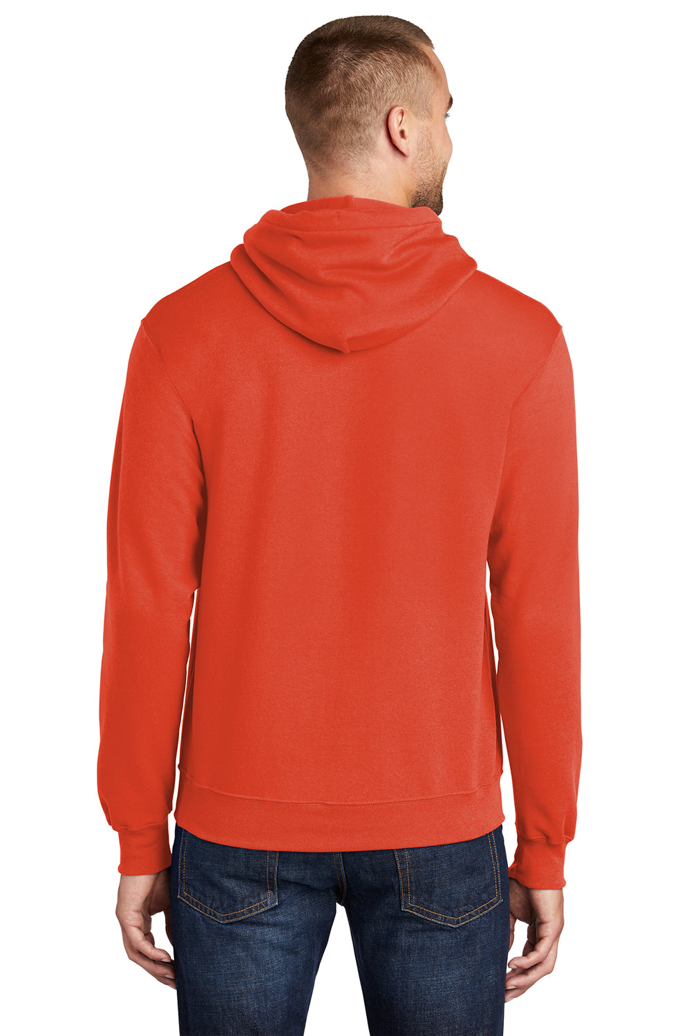 Port & Company PC78H/PC78HT Mens Core Pill Resistant Fleece Hooded Sweatshirt Hoodie Orange Model Back