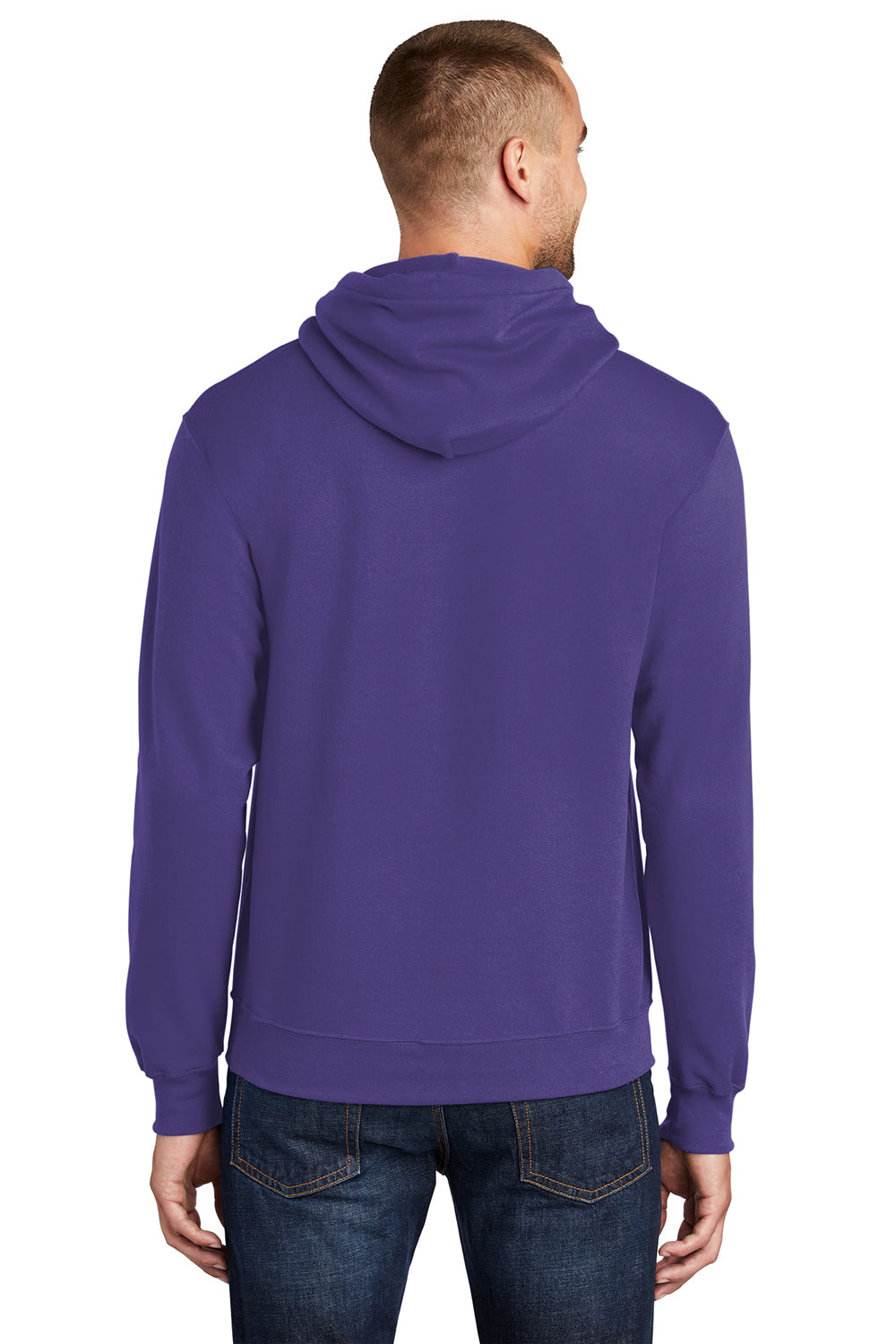 Port & Company PC78H/PC78HT Mens Core Pill Resistant Fleece Hooded Sweatshirt Hoodie Purple Model Back