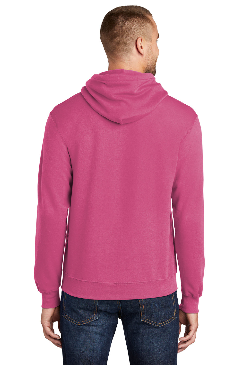 Port & Company PC78H/PC78HT Mens Core Pill Resistant Fleece Hooded Sweatshirt Hoodie Sangria Pink Model Back