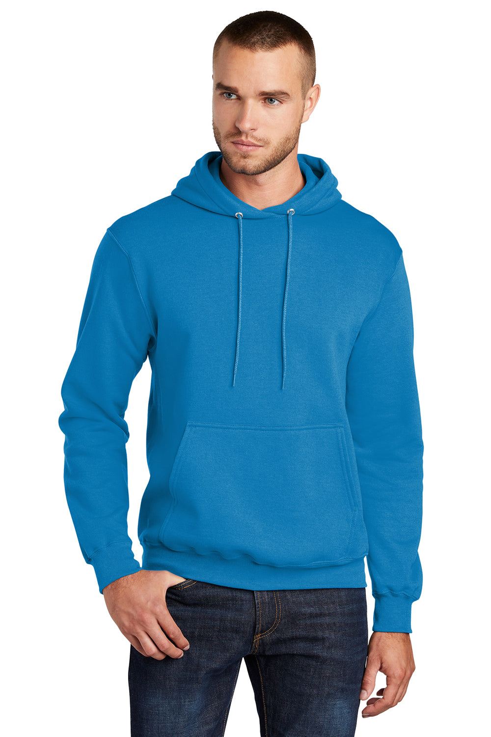 Port & Company PC78H/PC78HT Mens Core Pill Resistant Fleece Hooded Sweatshirt Hoodie Sapphire Blue Model Front