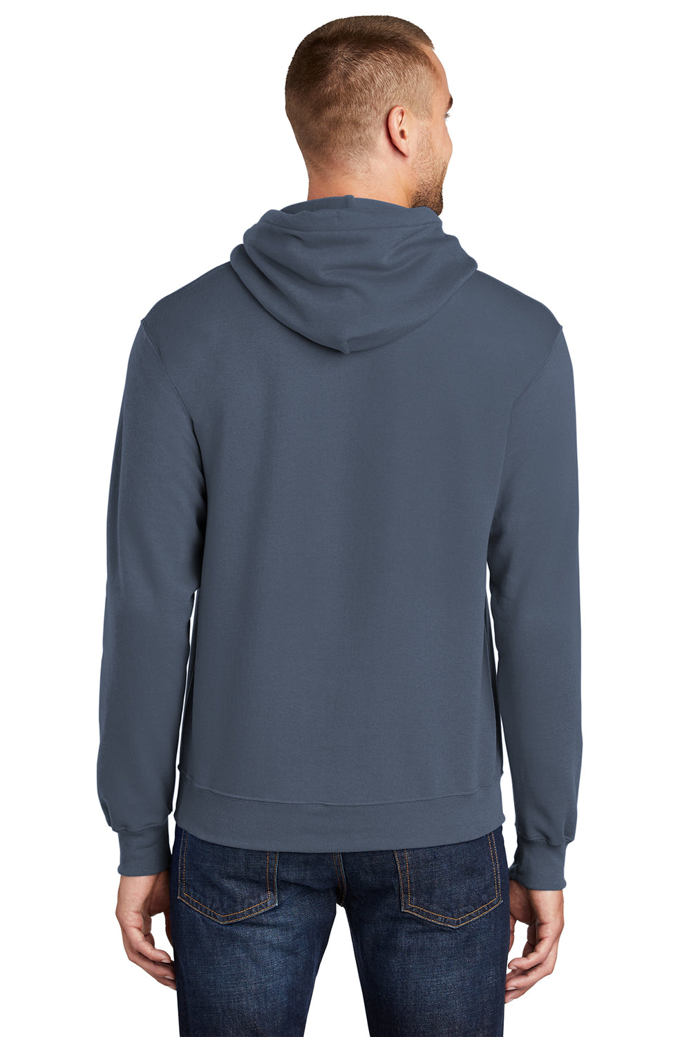 Port & Company PC78H/PC78HT Mens Core Pill Resistant Fleece Hooded Sweatshirt Hoodie Steel Blue Model Back