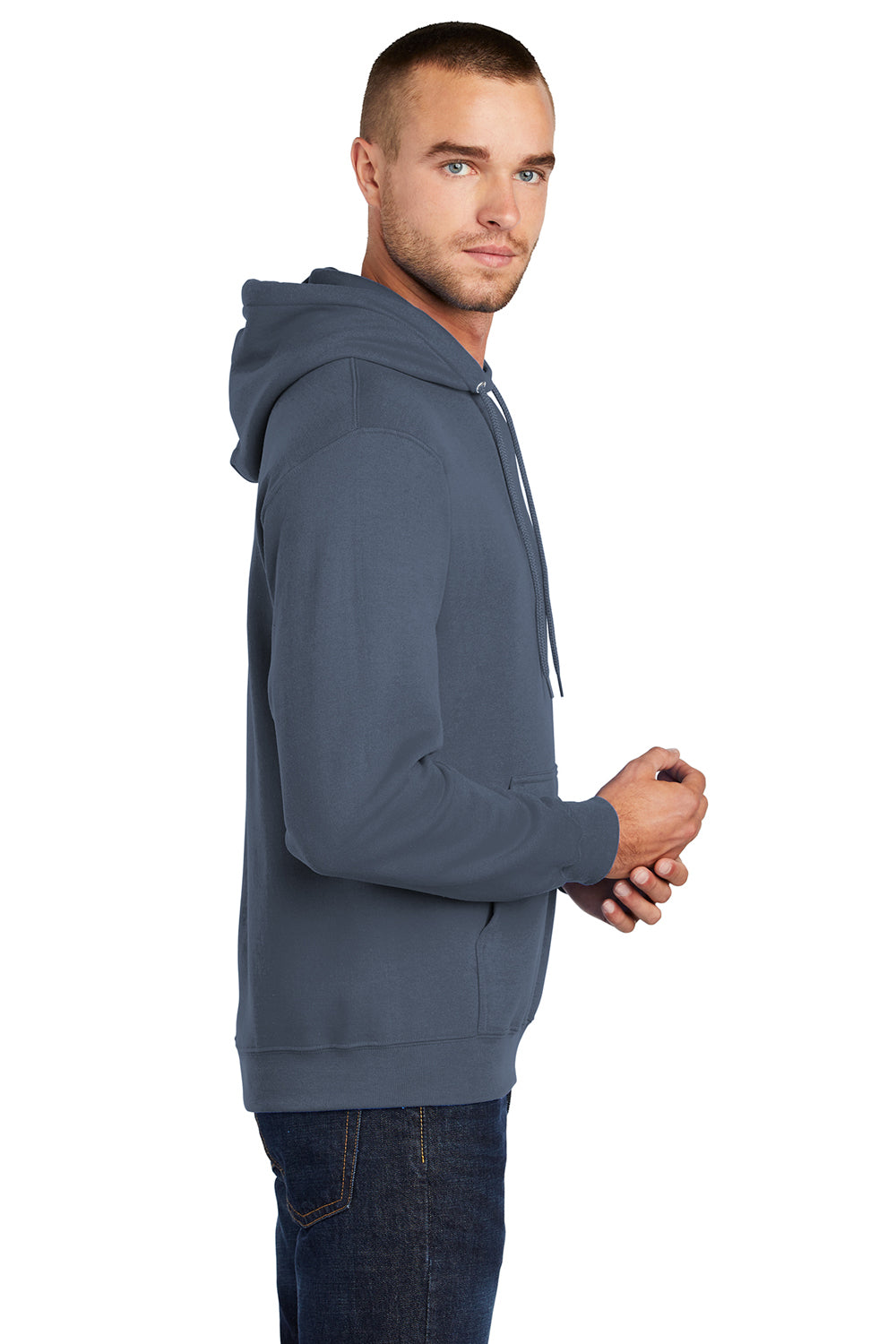 Port & Company PC78H/PC78HT Mens Core Pill Resistant Fleece Hooded Sweatshirt Hoodie Steel Blue Model Side