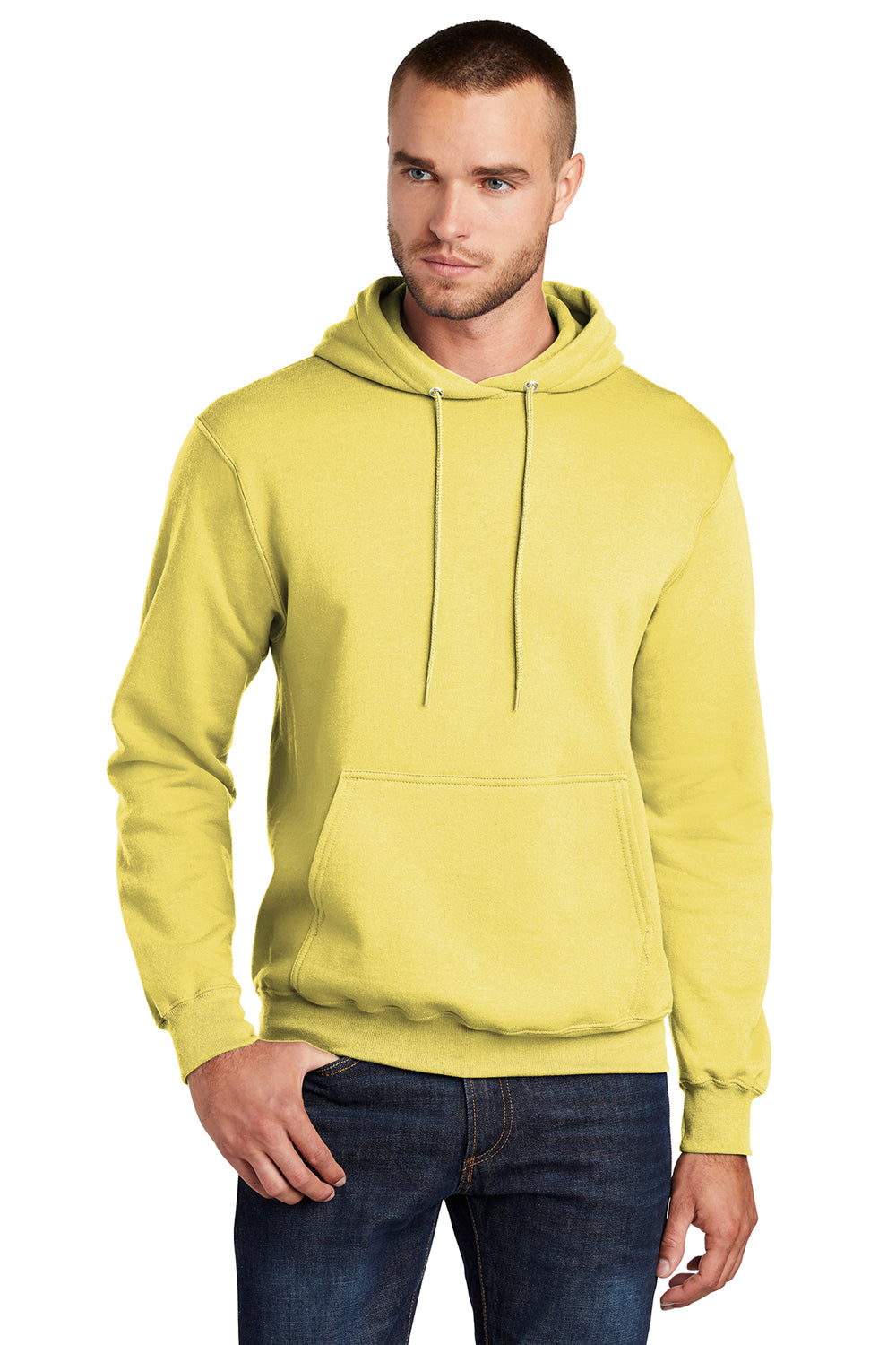 Port & Company PC78H/PC78HT Mens Core Pill Resistant Fleece Hooded Sweatshirt Hoodie Yellow Model Front